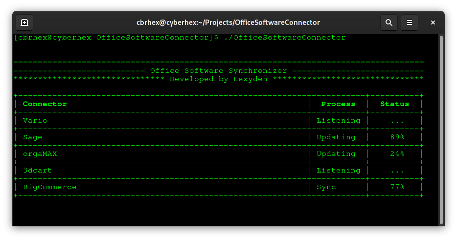 Hexyden Office Software Connector console